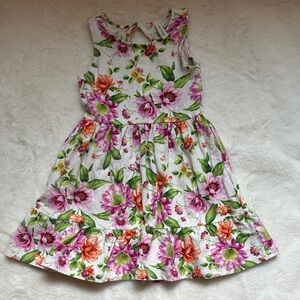 Janie and Jack Girls White Floral Sleeveless Dress with Pink & Orange Blooms